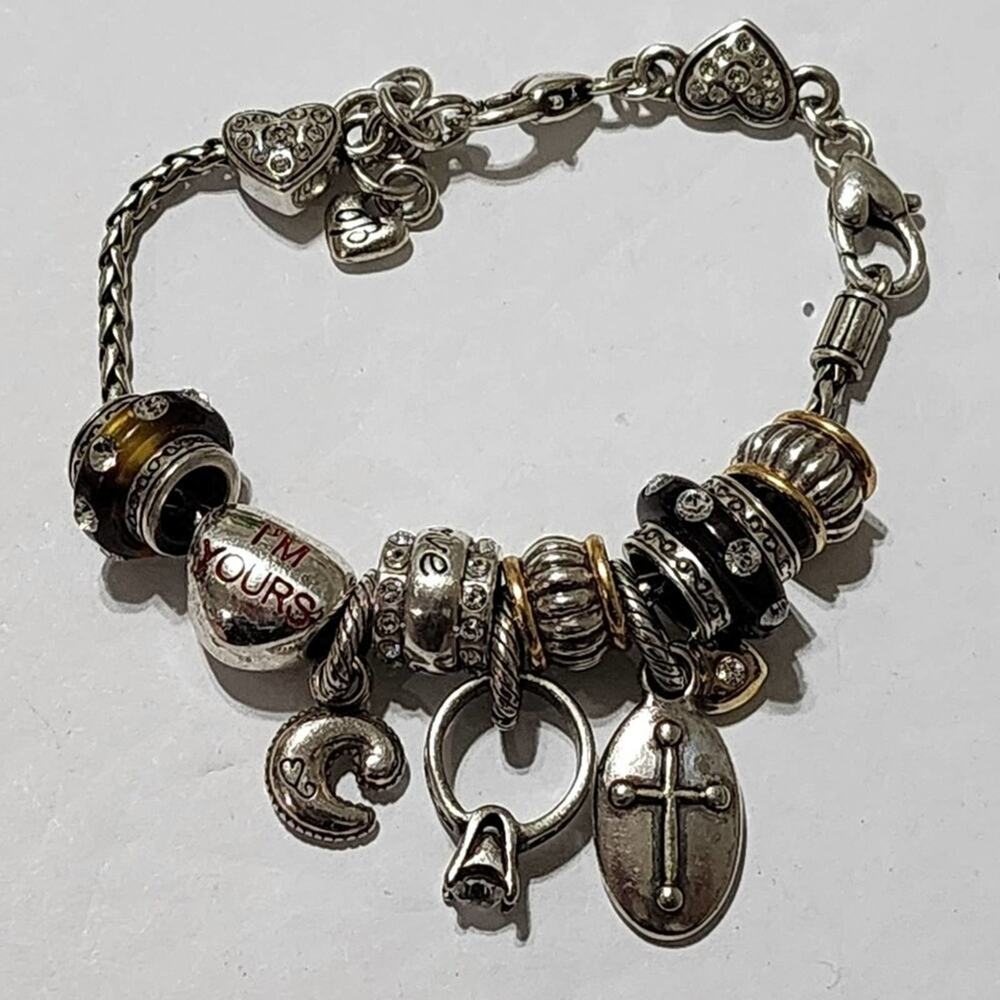 Brighton love, ring, cross,‎ C, "I'm yours" silver plated charm bracelet